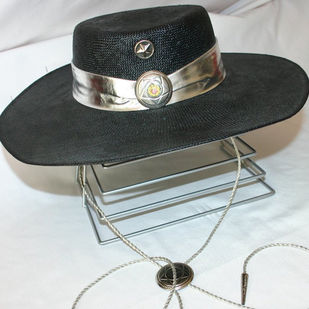 Whittall & Shon Black Straw Bolero Hat w/bolo tie